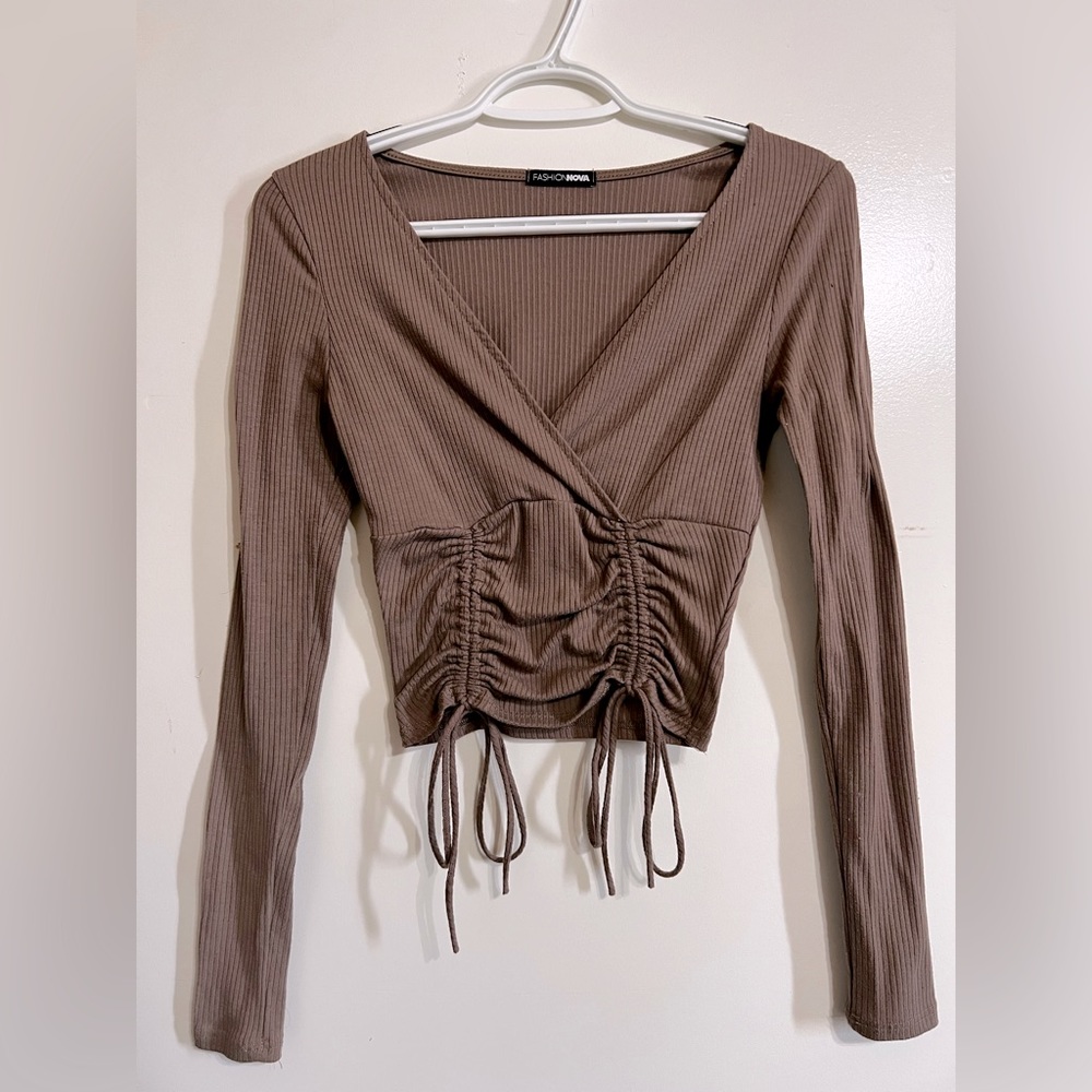 Flattering Brown Long Sleeve Top